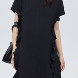 Patchwork ruffle accordion pleat dress