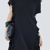 Patchwork ruffle accordion pleat dress