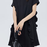 Patchwork ruffle accordion pleat dress