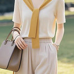 Elegant Tie Design Short-sleeve Knitwear - liwisi