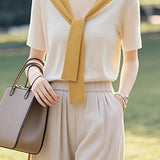 Elegant Tie Design Short-sleeve Knitwear - liwisi