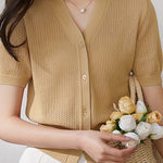 V-neck Short-sleeve Knitwear - liwisi