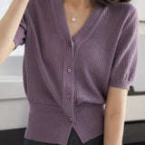 V-neck Short-sleeve Knitwear - liwisi
