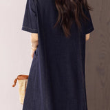 Fashion Casual Ribbon Spliced Denim Dress - liwisi