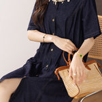Fashion Casual Ribbon Spliced Denim Dress - liwisi