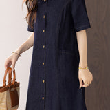 Fashion Casual Ribbon Spliced Denim Dress - liwisi