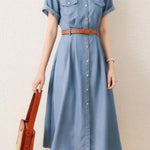 Vintage Elegant Fitted Denim Dress - liwisi