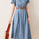 Vintage Elegant Fitted Denim Dress - liwisi