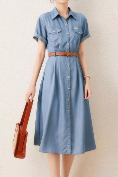 Vintage Elegant Fitted Denim Dress - liwisi