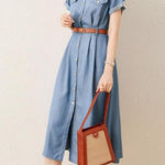 Vintage Elegant Fitted Denim Dress - liwisi