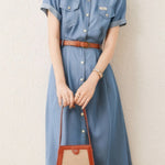 Vintage Elegant Fitted Denim Dress - liwisi