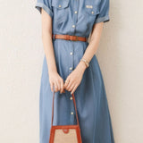 Vintage Elegant Fitted Denim Dress - liwisi