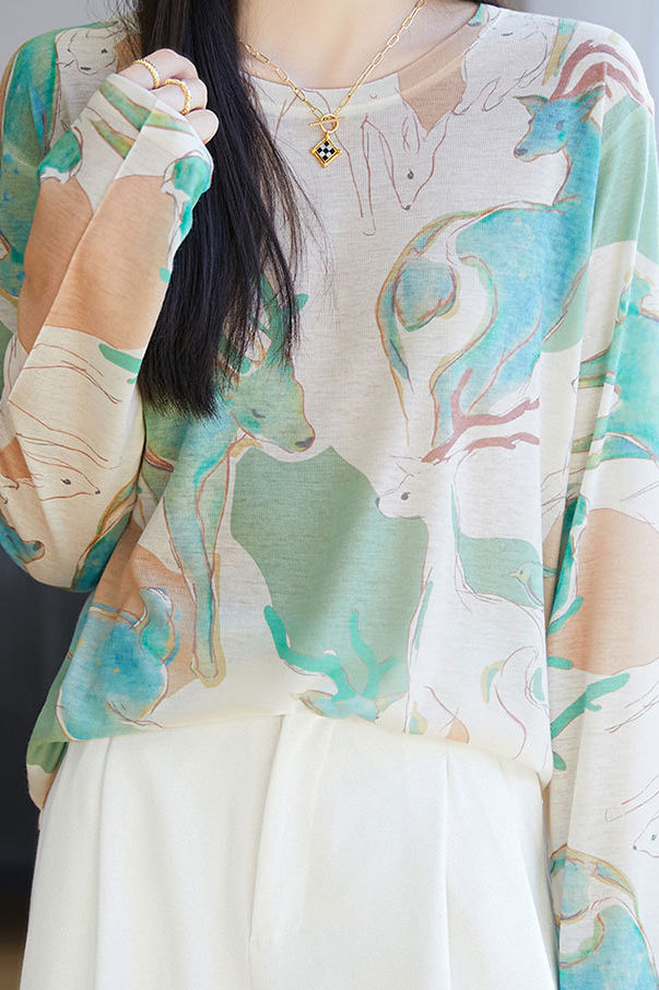 Fashion Casual Printed Round Neck Long-sleeve T-shirt - liwisi