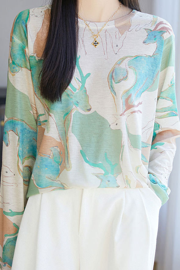 Fashion Casual Printed Round Neck Long-sleeve T-shirt - liwisi