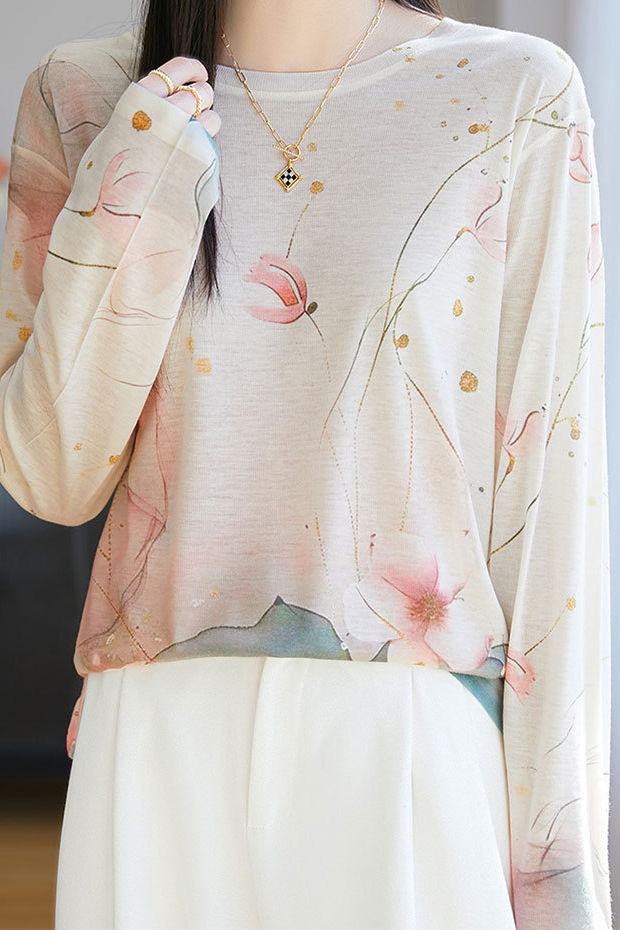Fashion Casual Printed Round Neck Long-sleeve T-shirt - liwisi