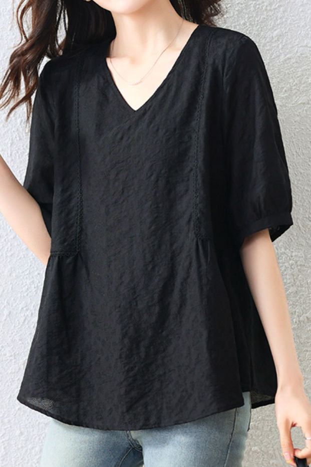 Fashion V-neck Textured Shirt - liwisi