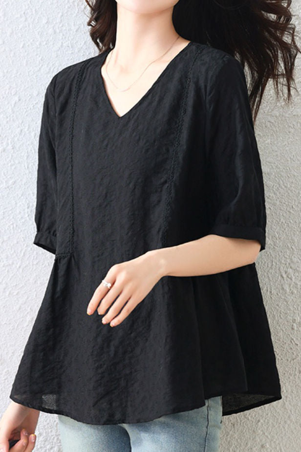 Fashion V-neck Textured Shirt - liwisi