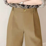 Workwear High-waist Straight Wide-leg Capri Pants