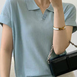 Versatile Polo Collar Knit T-shirt