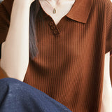 Versatile Polo Collar Knit T-shirt