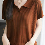 Versatile Polo Collar Knit T-shirt