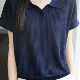 Versatile Polo Collar Knit T-shirt
