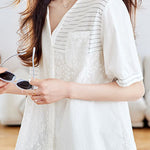 Versatile Embroidered Spliced Short-sleeve Shirt - liwisi