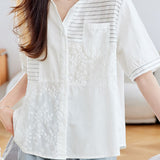 Versatile Embroidered Spliced Short-sleeve Shirt - liwisi