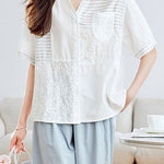 Versatile Embroidered Spliced Short-sleeve Shirt - liwisi