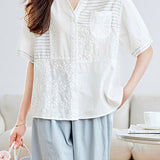 Versatile Embroidered Spliced Short-sleeve Shirt - liwisi