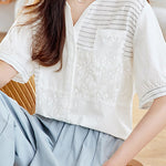 Versatile Embroidered Spliced Short-sleeve Shirt - liwisi