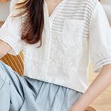 Versatile Embroidered Spliced Short-sleeve Shirt - liwisi