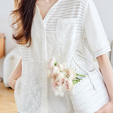 Versatile Embroidered Spliced Short-sleeve Shirt - liwisi