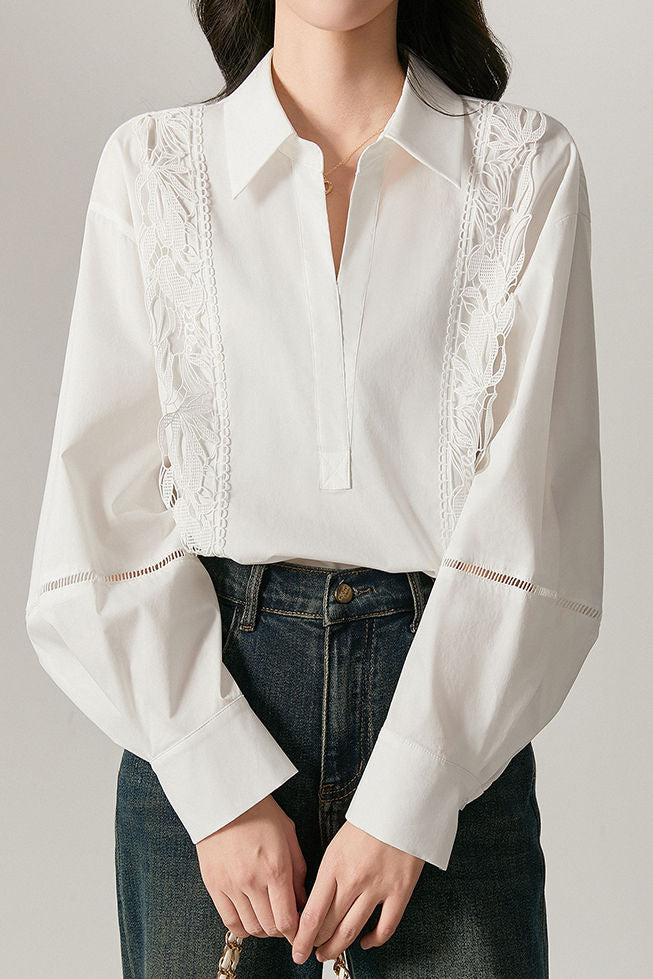 Classic Elegant Lace Trim Shirt - liwisi
