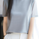 Fashionable Casual Crew Neck Mesh T-shirt