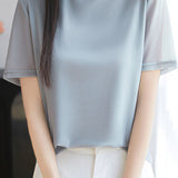 Fashionable Casual Crew Neck Mesh T-shirt