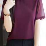 Fashionable Casual Crew Neck Mesh T-shirt