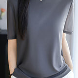 Fashionable Casual Crew Neck Mesh T-shirt