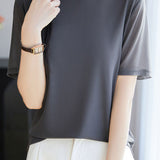 Fashionable Casual Crew Neck Mesh T-shirt