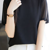 Fashionable Casual Crew Neck Mesh T-shirt