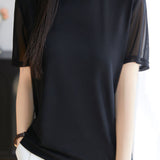 Fashionable Casual Crew Neck Mesh T-shirt