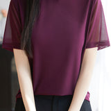 Fashionable Casual Crew Neck Mesh T-shirt