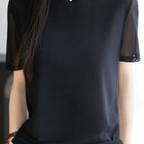 Fashionable Casual Crew Neck Mesh T-shirt