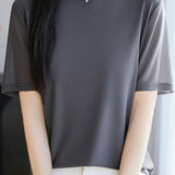 Fashionable Casual Crew Neck Mesh T-shirt