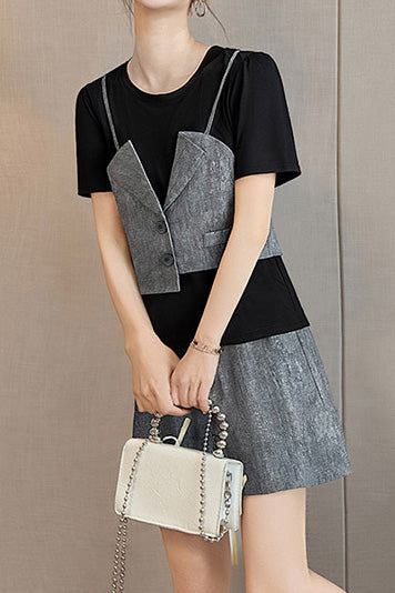 Fashionable Casual Fake Two-Piece Set - liwisi