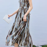 Elegant Flowy Blur Print Dress - liwisi