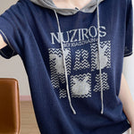 Fashionable Versatile Hooded Short-sleeve Knit Top - liwisi