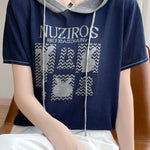 Fashionable Versatile Hooded Short-sleeve Knit Top - liwisi