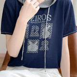 Fashionable Versatile Hooded Short-sleeve Knit Top - liwisi