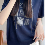Fashionable Versatile Hooded Short-sleeve Knit Top - liwisi